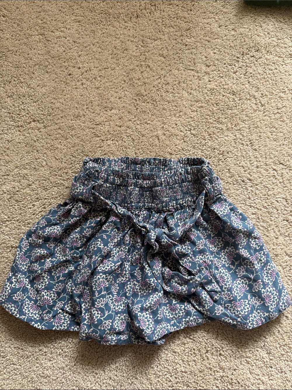 Zara girl Navy Floral Smocked Waist Shorts with Tie